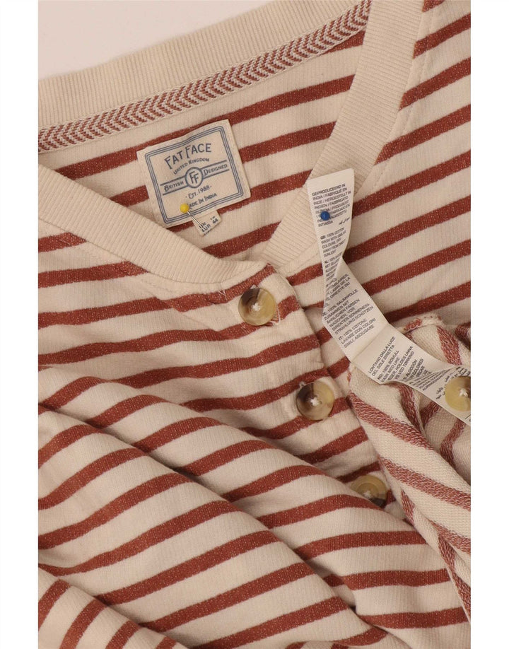 Top da donna Fat Face manica 3/4 UK 16 cotone a righe grandi bianche