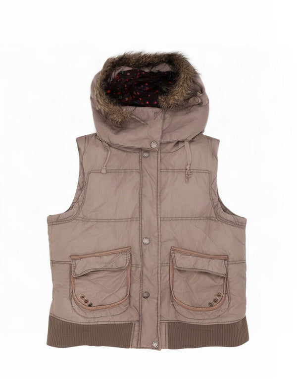 Gilet imbottito con cappuccio da donna Fat Face UK 14 grande cotone grigio