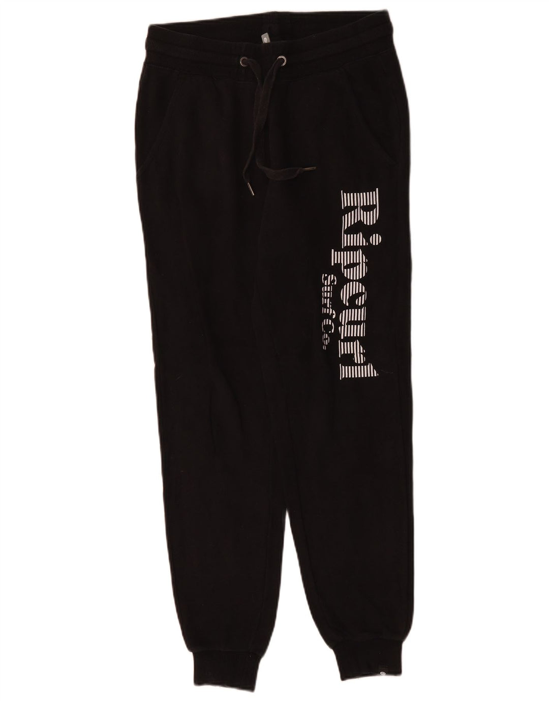 RIP CURL Womens Graphic Tracksuit Trousers Joggers UK 8 Small Black Cotton