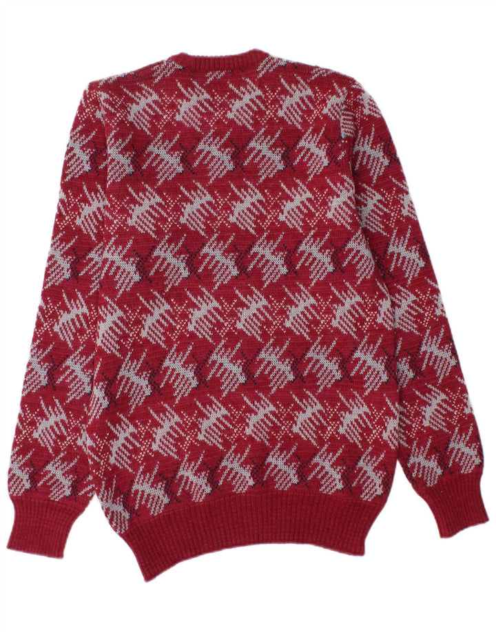 Viky Tricot Maglione da uomo girocollo maglione piccolo rosso geometrico in lana vergine