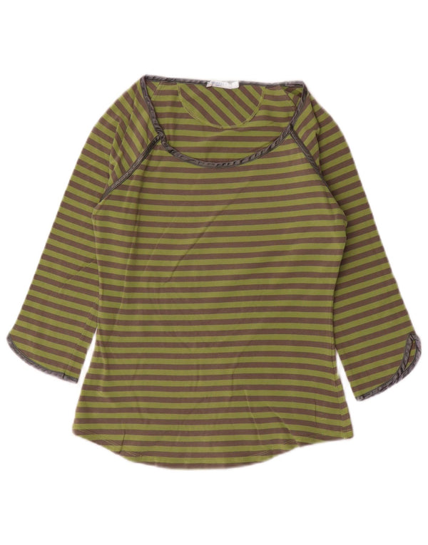 Top da donna Marella manica 3/4 UK 10 piccolo cotone a righe verdi