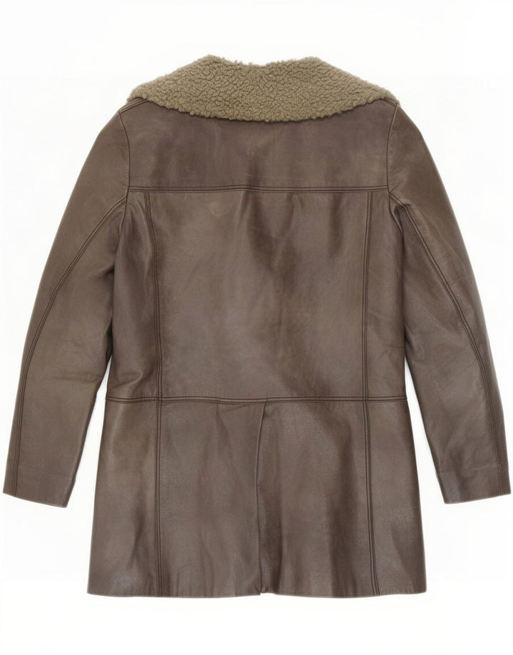 Giacca in shearling vintage da donna UK 10 piccola grigia