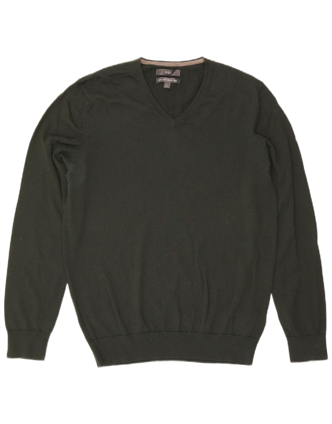 Marks & Spencer Maglione da uomo con scollo a V grande lana kaki