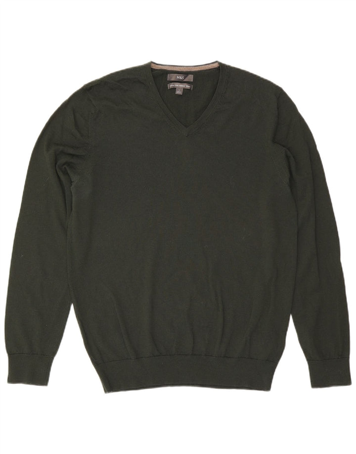 Marks & Spencer Maglione da uomo con scollo a V grande lana kaki