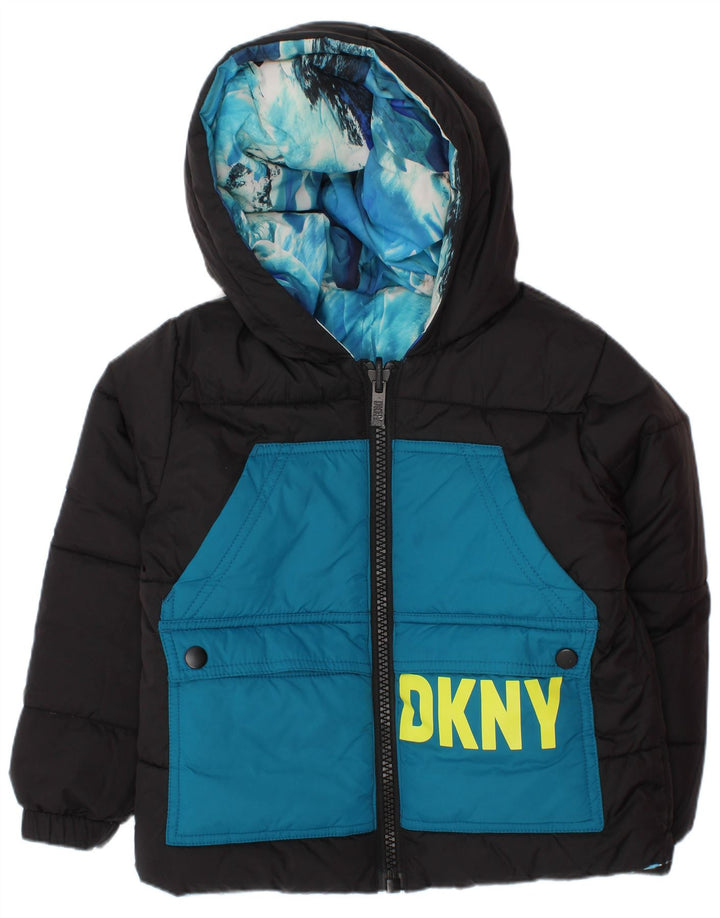 Giacca imbottita reversibile con cappuccio Dkny per ragazzi 3-4 anni in poliestere blu tie-dye