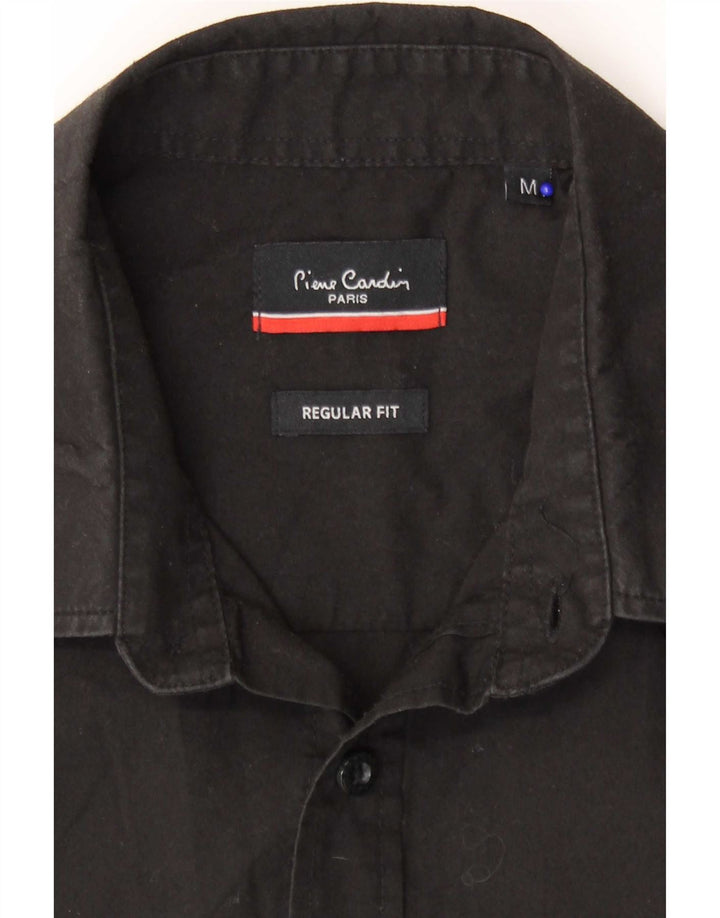 Camicia da uomo a maniche corte vestibilità regolare Pierre Cardin poliestere nero medio
