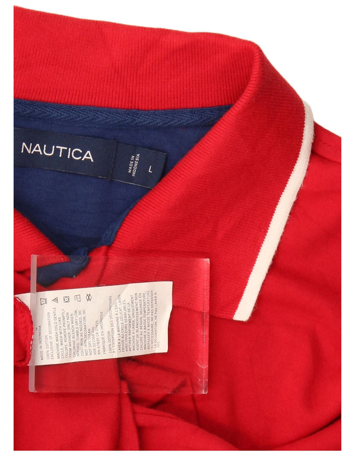 NAUTICA Mens Polo Shirt Large Red Striped Cotton