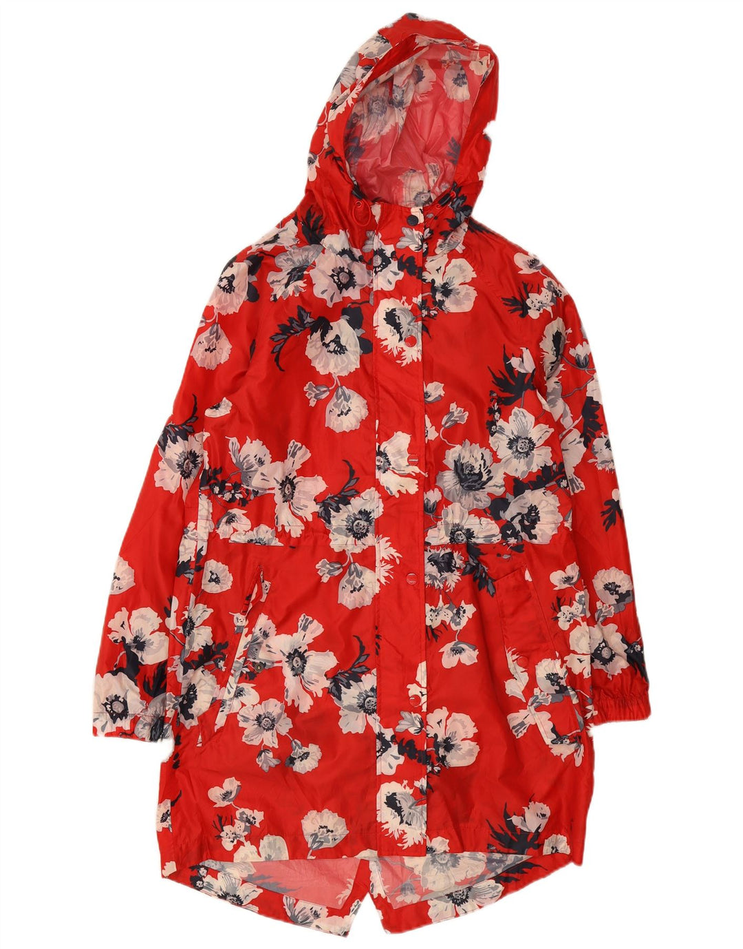 Impermeabile con cappuccio da donna Joules UK 12 Poliestere floreale rosso medio
