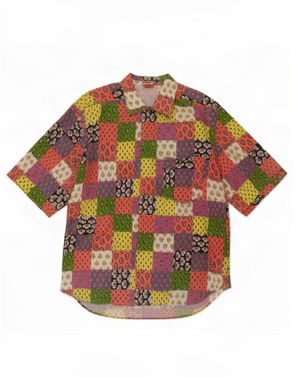 Camicia da uomo a maniche corte Stefanel in cotone patchwork medio multicolore