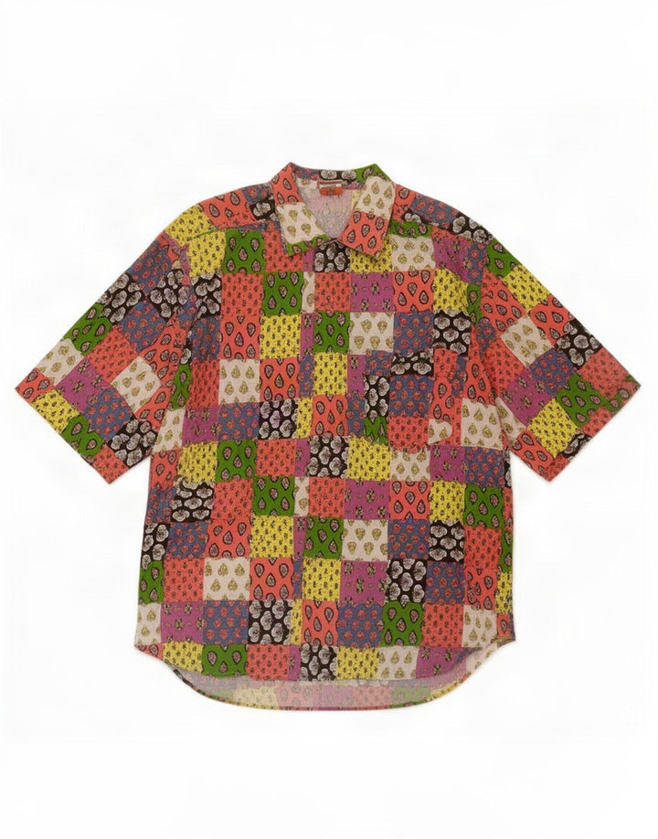 Camicia da uomo a maniche corte Stefanel in cotone patchwork medio multicolore