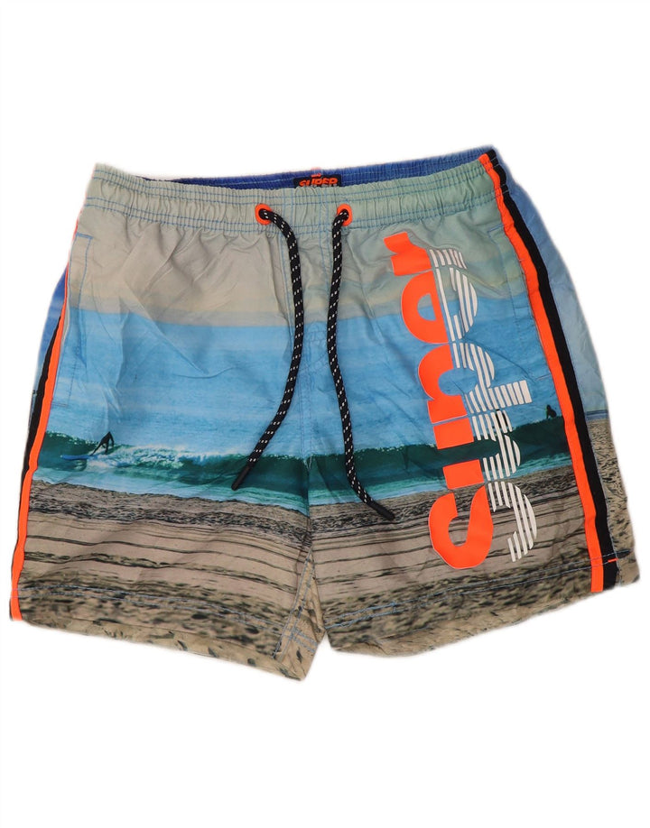 Pantaloncini da bagno grafici da uomo Superdry Poliestere a righe blu medio
