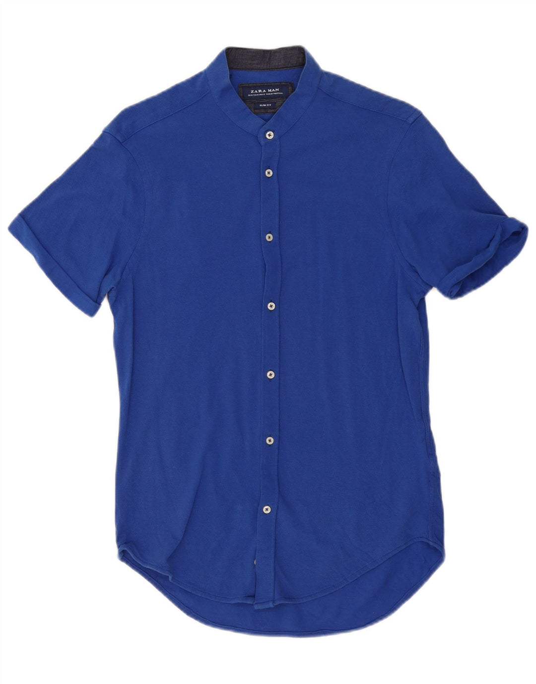 Camicia ZARA da uomo slim fit a maniche corte in cotone blu medio