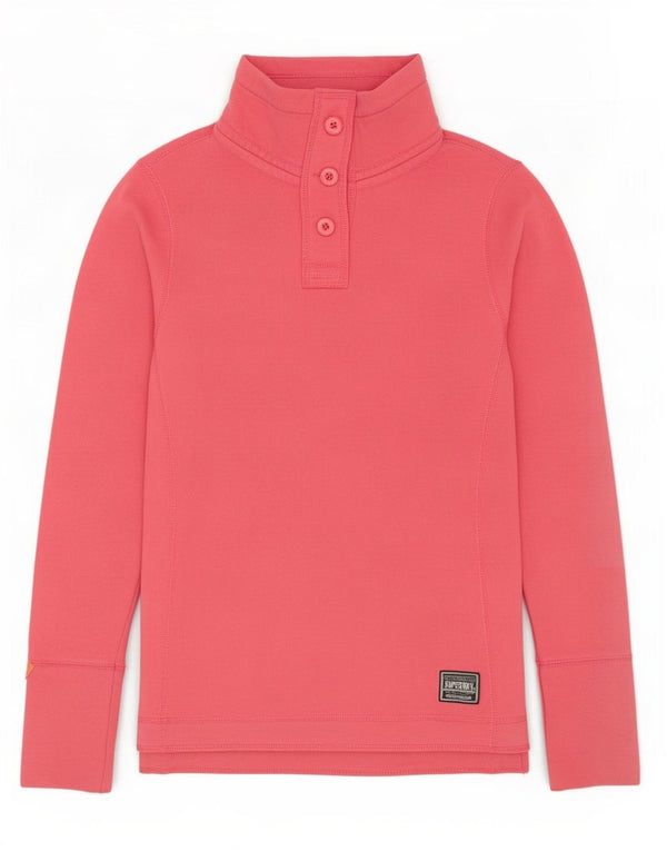 Felpa da donna con collo con bottoni Superdry, maglione UK 14, cotone rosa grande