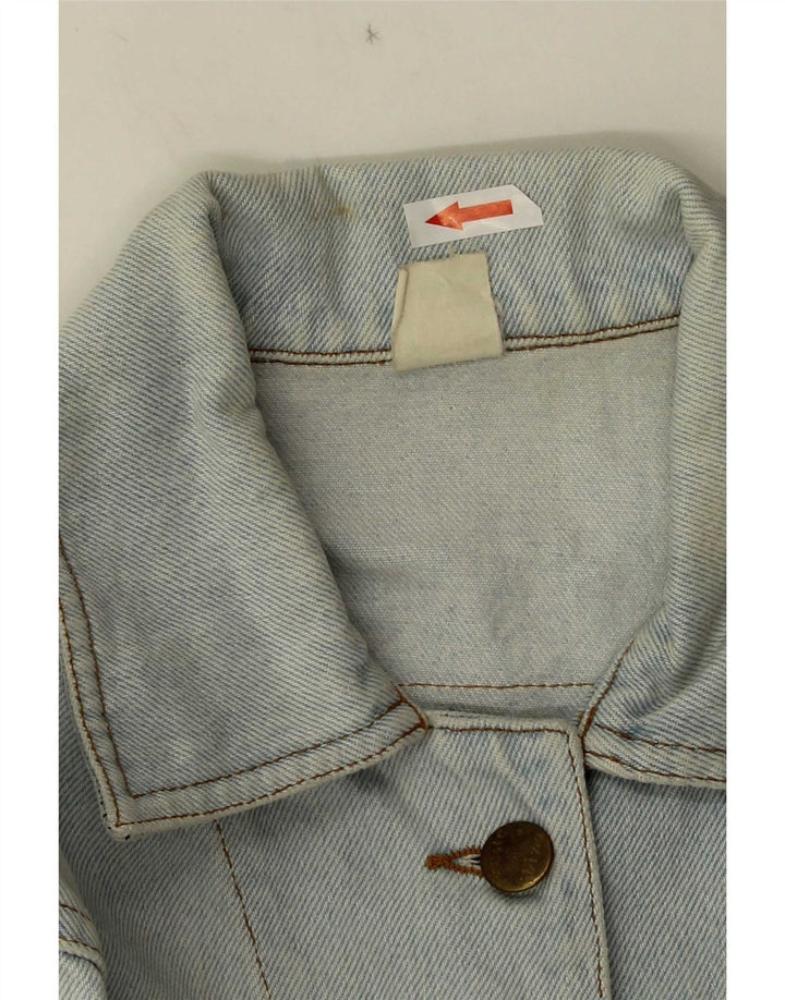 Giacca in denim con grafica corta da donna vintage UK 10 piccolo cotone blu