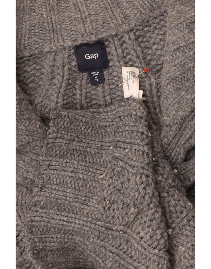 Maglione Gap da uomo con collo a bottoni XL in lana grigia