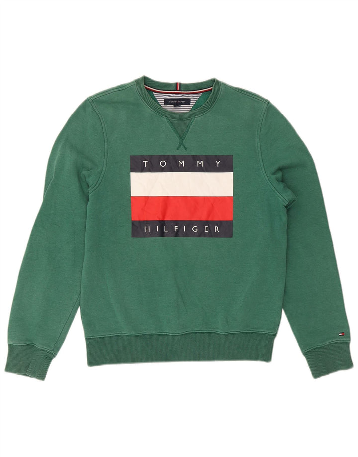 Tommy Hilfiger Felpa grafica da uomo Maglione piccolo cotone verde