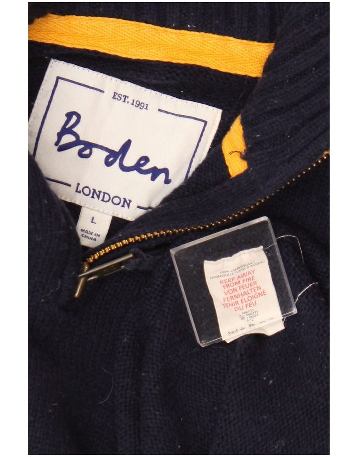 Maglione da uomo Boden con zip e collo grande in lana d'agnello blu navy