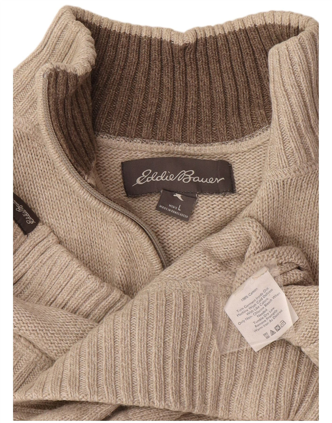 Eddie Bauer Maglione da uomo con zip e collo grande in cotone beige