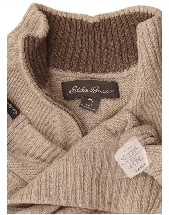 Eddie Bauer Maglione da uomo con zip e collo grande in cotone beige