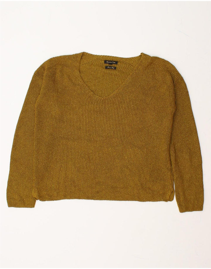 MASSIMO DUTTI Womens V-Neck Jumper Sweater UK 14 Medium Brown Vintage Massimo Dutti and Second-Hand Massimo Dutti from Messina Hembry 