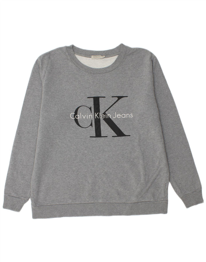 CALVIN KLEIN JEANS Felpa con grafica da uomo Maglione XL Cotone grigio