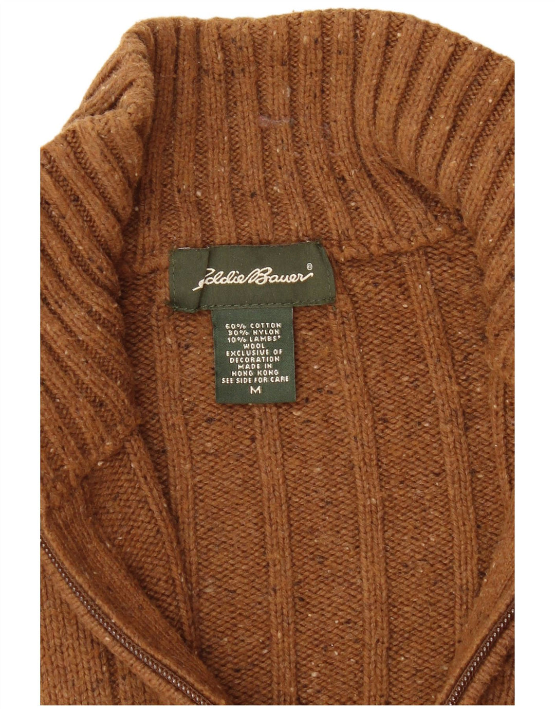 EDDIE BAUER Maglione da uomo con zip e collo in cotone screziato marrone medio