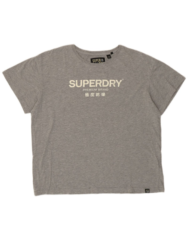 T-shirt grafica oversize da donna SUPERDRY UK 16 grande cotone grigio