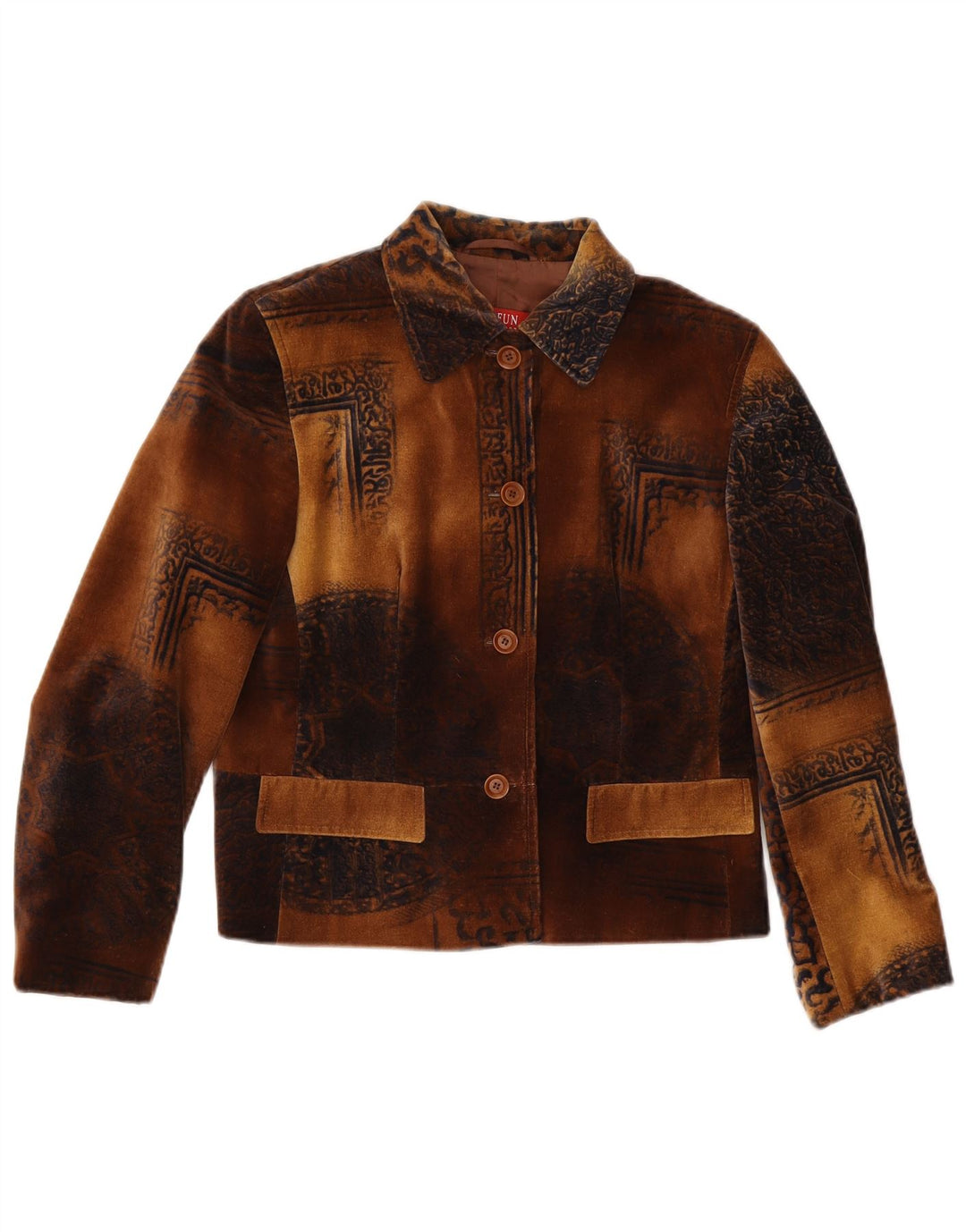 Giacca blazer da donna a 4 bottoni in velluto Taifun UK 12 Paisley marrone medio