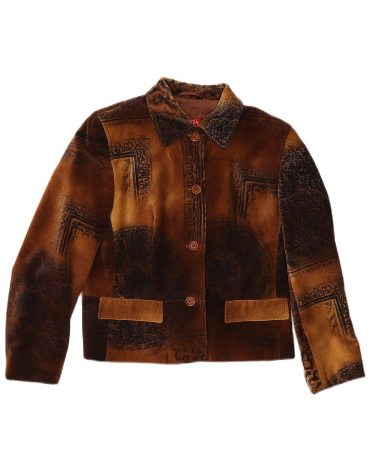 Giacca blazer da donna a 4 bottoni in velluto Taifun UK 12 Paisley marrone medio