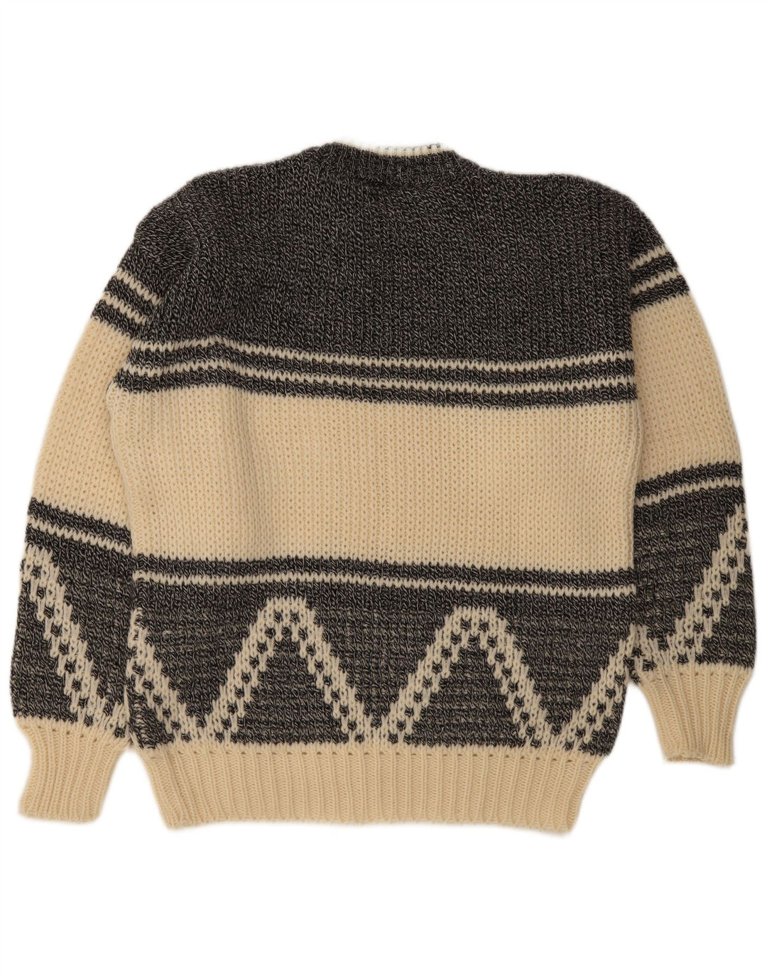 Maglione maglione girocollo da uomo vintage EU 50 medio bianco sporco geometrico