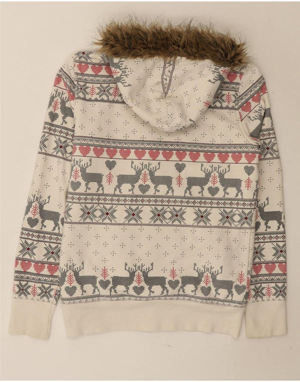 Maglione con cappuccio e zip da donna Marks & Spencer UK 10 Small Off White Fair Isle
