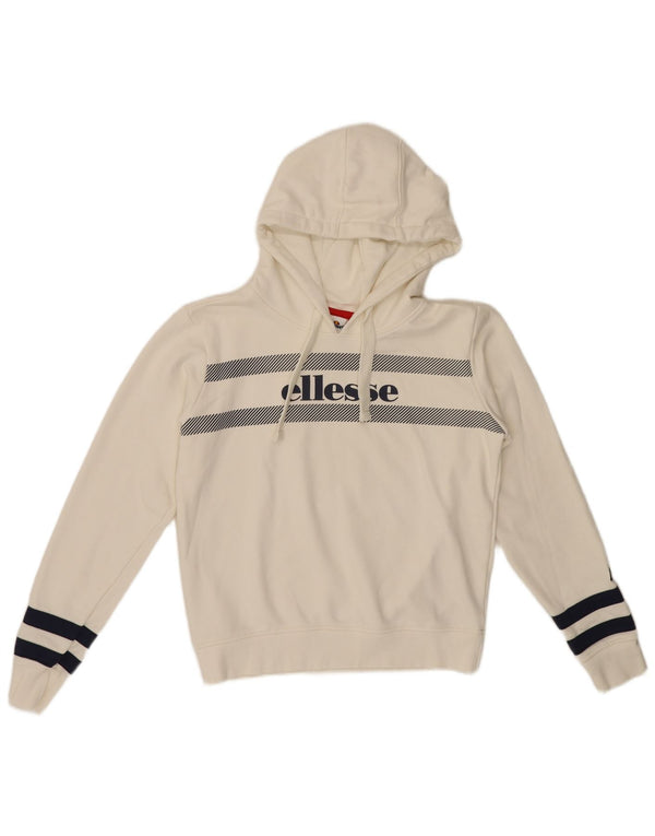 Ellesse, maglione corto da donna con cappuccio oversize, UK 10, piccolo, a righe bianche