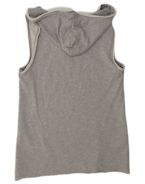 Maglione con cappuccio grafico senza maniche Adidas da uomo UK 38 piccolo cotone grigio