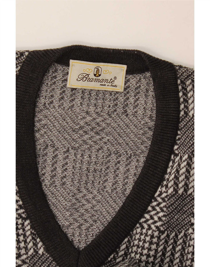 Maglione da uomo con scollo a V Bramante, grande motivo a quadri grigi