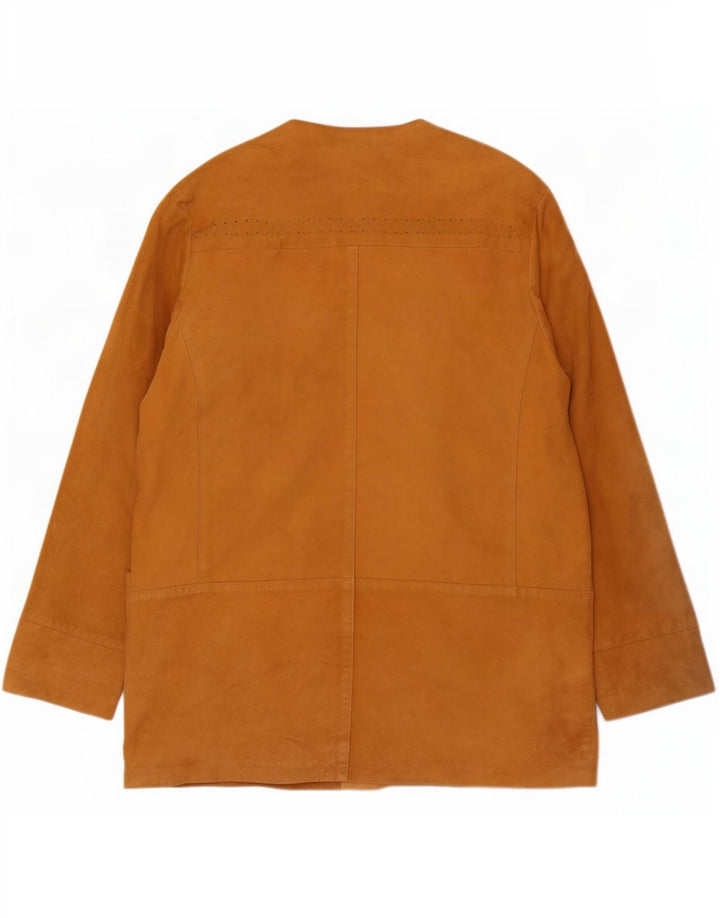 Giacca blazer in pelle scamosciata da donna a 4 bottoni Canda UK 14 grande in pelle beige