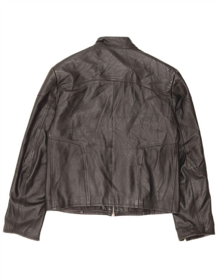 Giacca in pelle da donna vintage UK 14 in pelle nera media