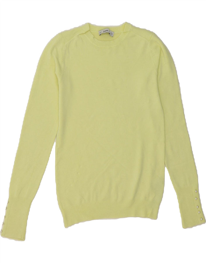 ZARA Womens Crew Neck Jumper Sweater UK 8 Small Yellow Viscose Vintage Zara and Second-Hand Zara from Messina Hembry 