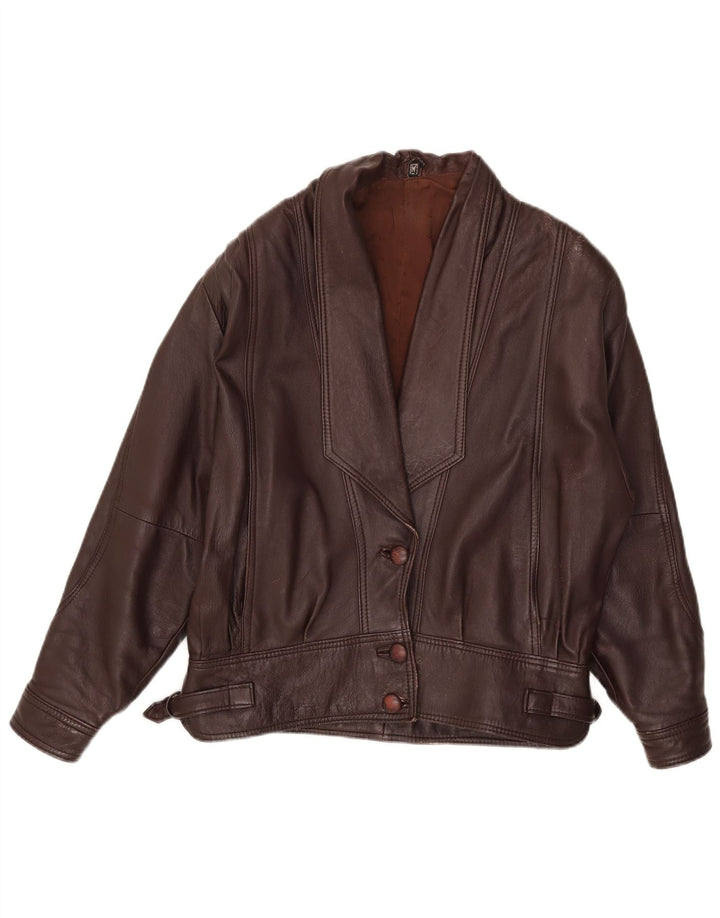 Giacca in pelle vintage da donna UK 14 Marrone medio