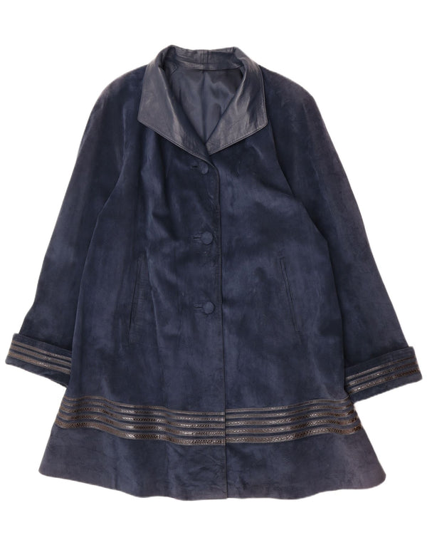 Soprabito vintage da donna in pelle scamosciata vestibilità ampia UK 16 grande a righe blu navy