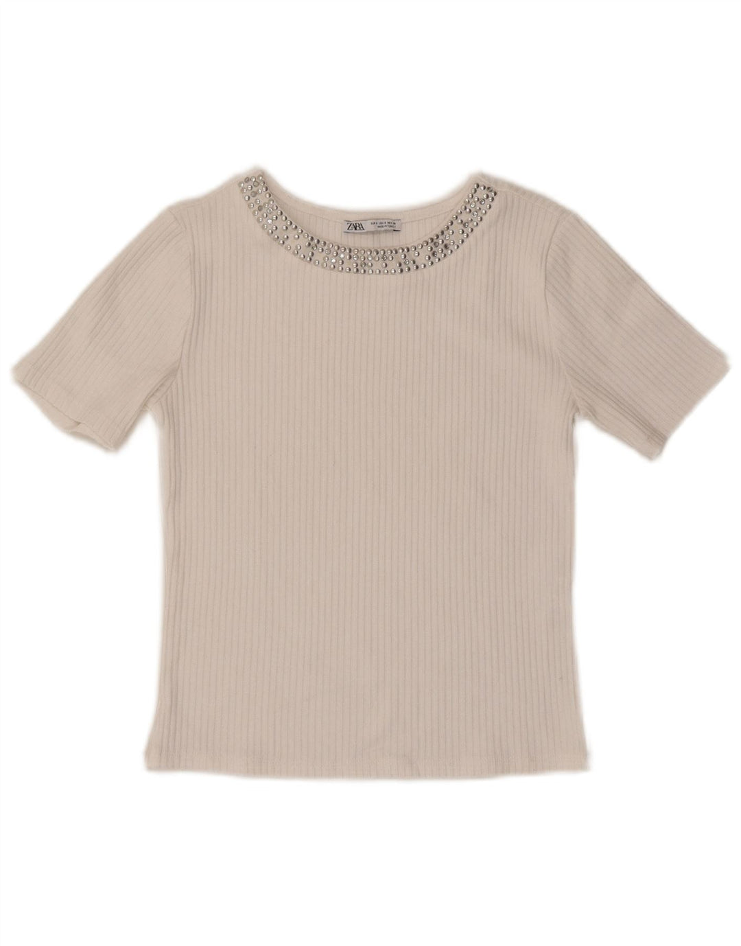 T-shirt corta da donna ZARA UK 8 piccola bianca in poliestere