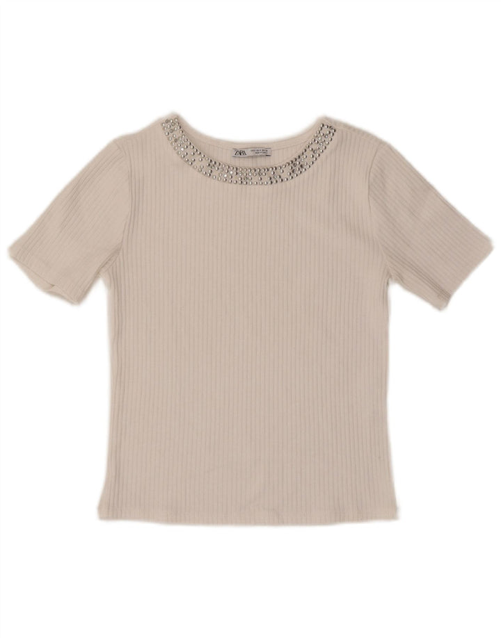 T-shirt corta da donna ZARA UK 8 piccola bianca in poliestere