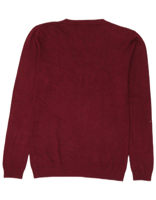 Guess maglione da donna con scollo a V grafico UK 14 grande bordeaux