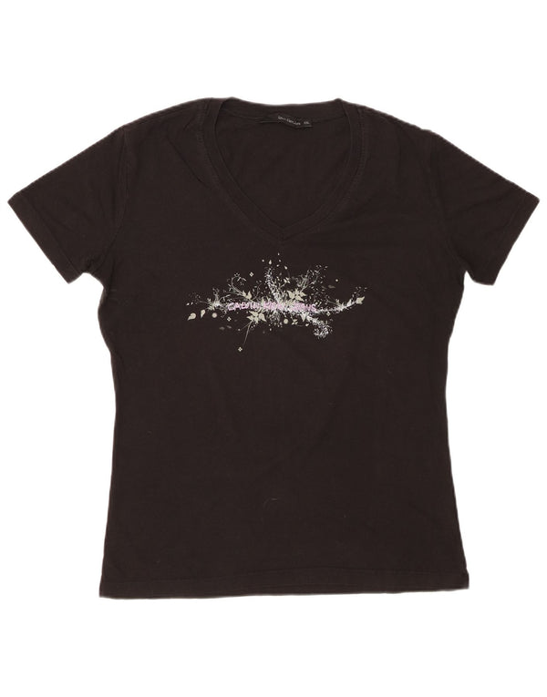 CALVIN KLEIN JEANS T-shirt grafica da donna Top UK 20 2XL Nero