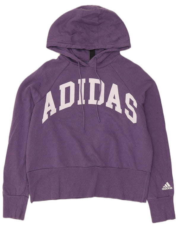 Adidas Womens Crop Hoodie Jumper UK 12 Medium Purple Cotton