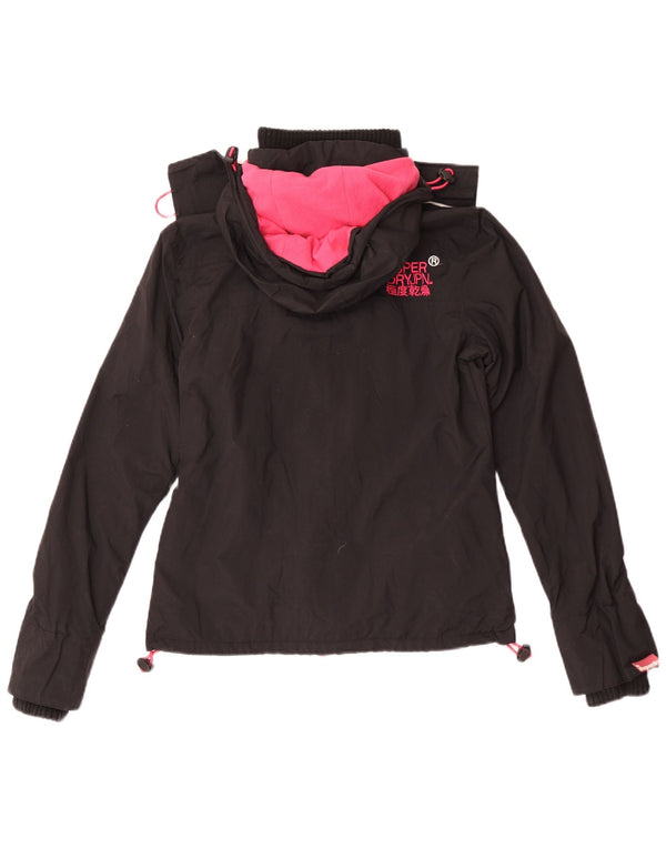 Giacca a vento con cappuccio da donna Superdry UK 4 XS nylon nero
