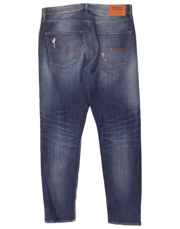 Jeans slim invecchiati da uomo Tommy Hilfiger W32 L32 cotone blu navy