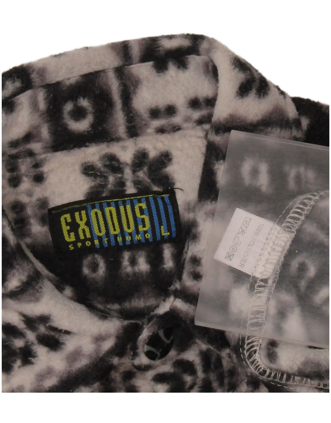 Camicia in pile vintage da uomo grande poliestere Fair Isle nero