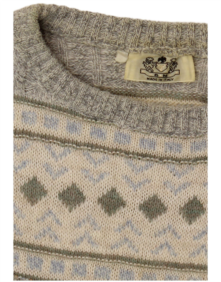 Maglione maglione girocollo da uomo vintage grigio medio geometrico