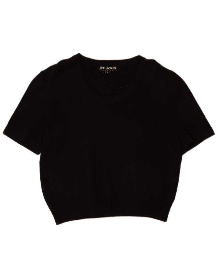 Maglione maglione corto con scollo a barca da donna ST.John Basics UK 16 grande nero