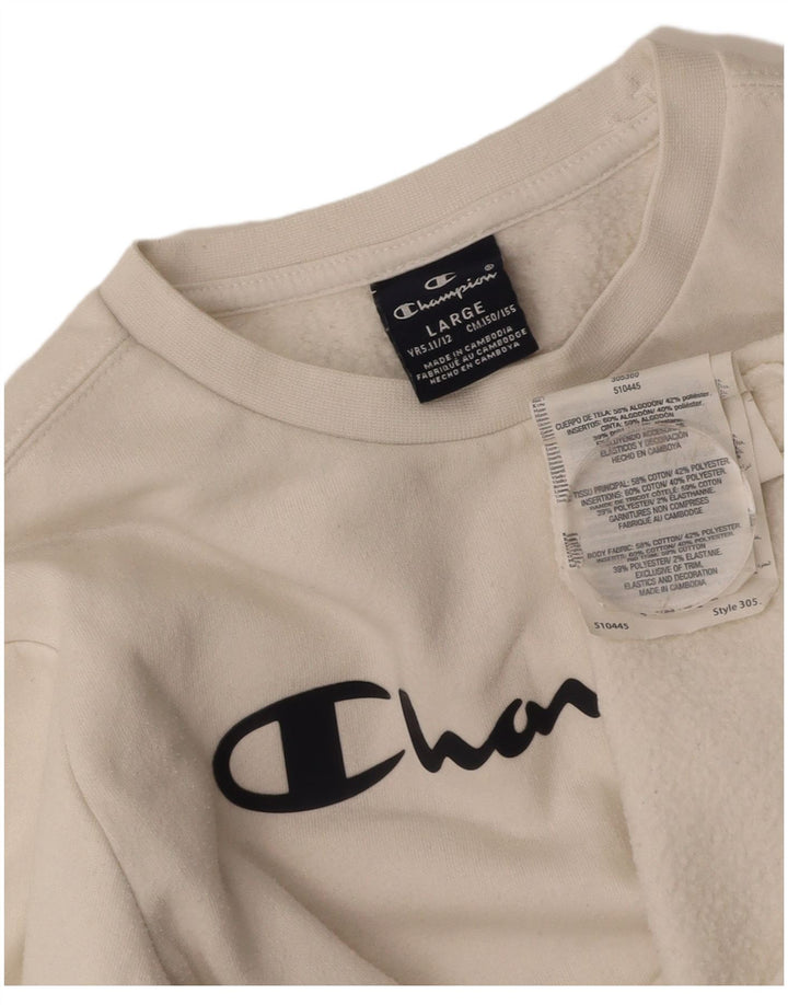 CHAMPION Boys Graphic Sweatshirt Jumper 11-12 Years Large White Cotton